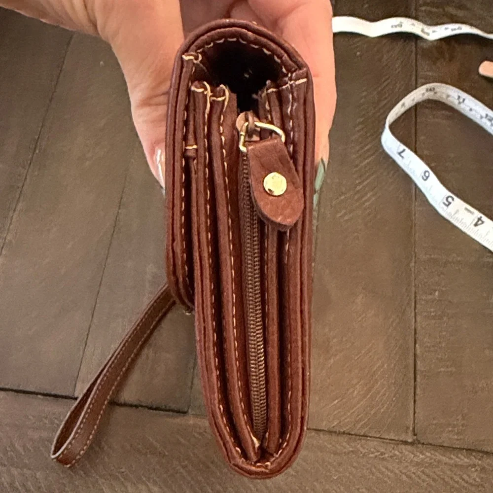 Etienne Aigner Brown and Cream Logo Wristlet
